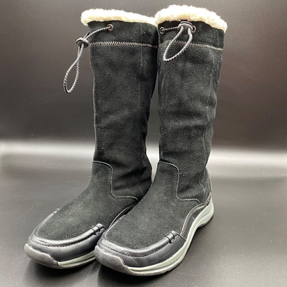 Lands' End Black Suede Tall Winter Boots Women's Size 6